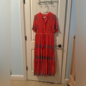 Free People red/orange floral print maxi dress
